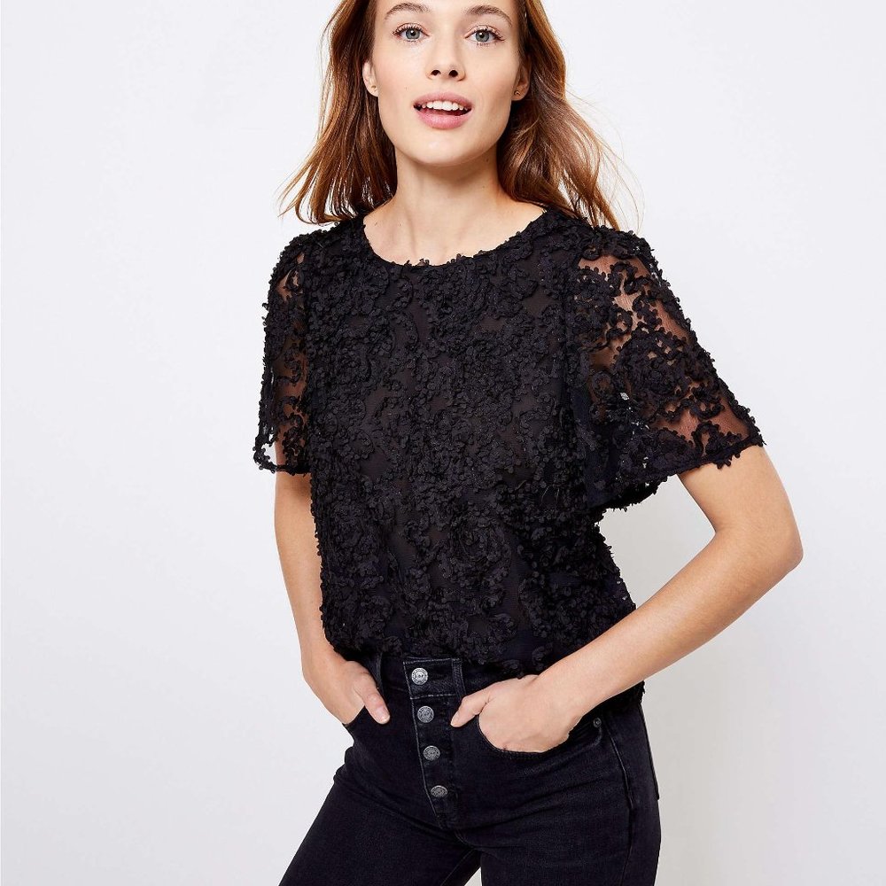 Loft PXXS Tulle Puff Sleeve Top